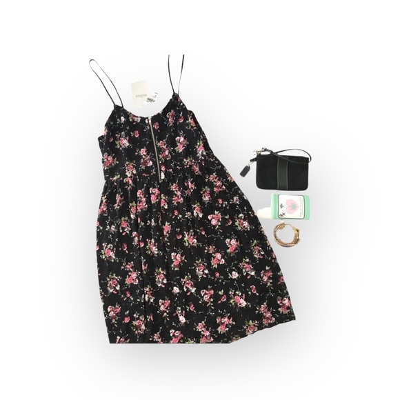 new LF Millau ๐ Floral Print Lace Babydoll Dress ๐ Black with Pink Flowers ๐ M - Picture 5 of 16